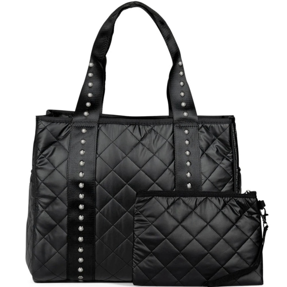 HAUTE SHORE Black Jaime Quilted Tote with Silver Studs